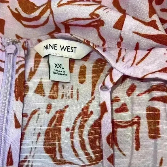 Nine West rushed leaf print linen like midi dress - Picture 6 of 6